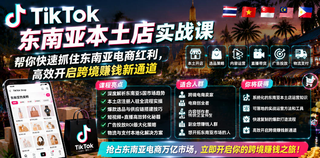 TikTok东南亚本土店实战课，帮你快速抓住东南亚电商红利，高效开启跨境賺钱新通道-软件百科