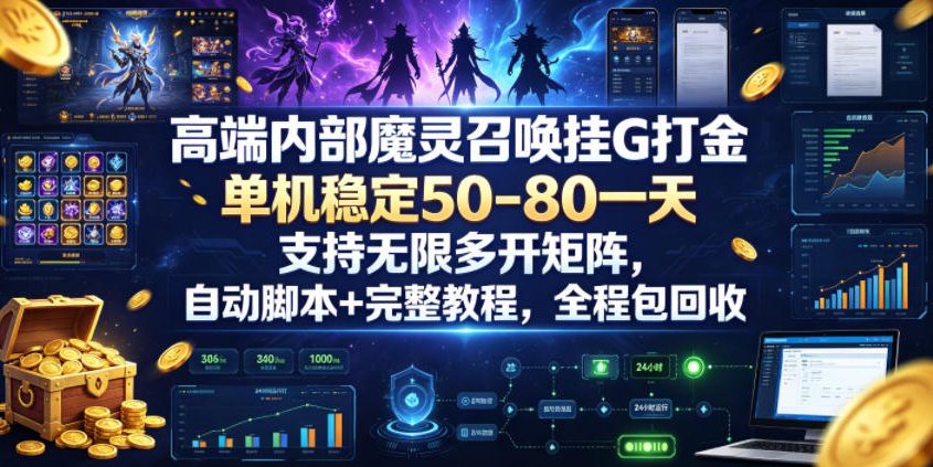 高端内部魔灵召唤挂G打金，单机稳定50-80一天，支持无限多开矩阵，自动脚本+完整教程，全程包回收【揭秘】-软件百科