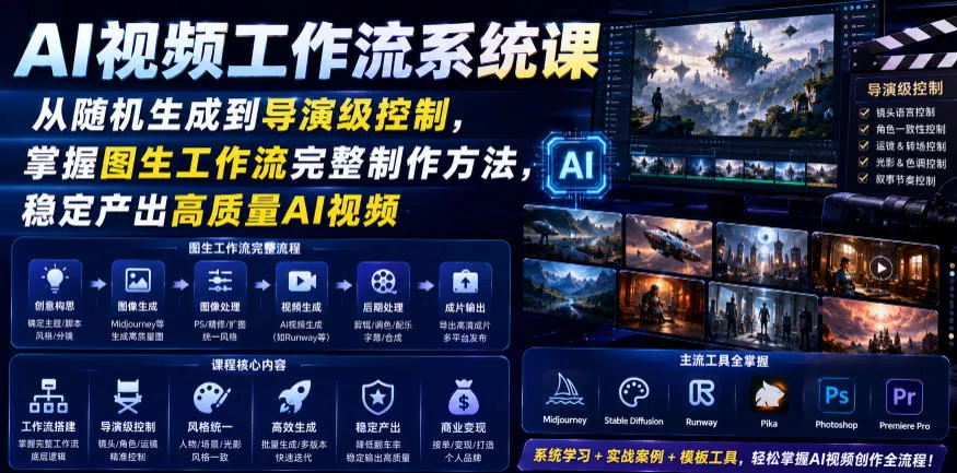 AI视频工作流系统课，从随机生成到导演级控制，掌握图生工作流完整制作方法，稳定产出高质量AI视频-软件百科