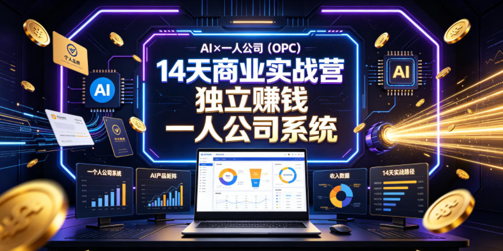 AI×一人公司(OPC)14天商业实战营，用AI帮你搭建一个属于你自己的、能独立賺钱的一人公司系统-软件百科