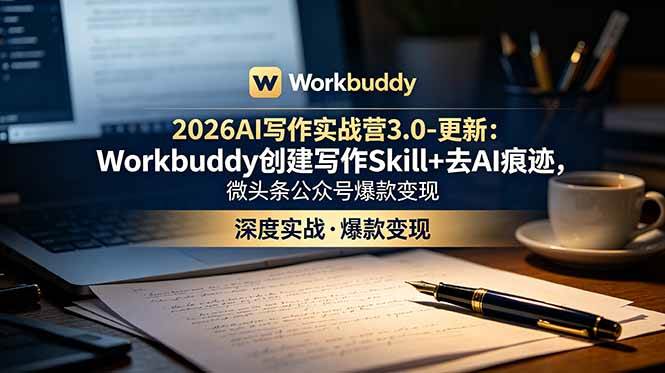（18995期）2026AI写作实战营3.0-更新：Workbuddy创建写作Skill+去AI痕迹，微头条公众号爆款变现-软件百科