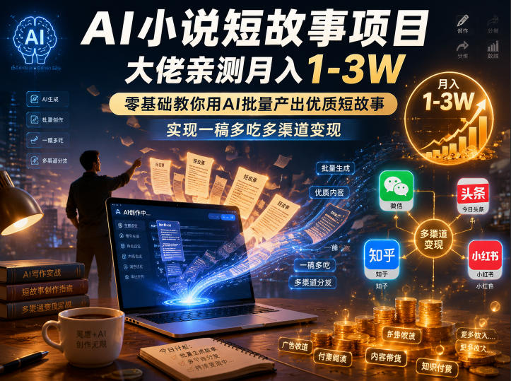 AI小说短故事项目,大佬亲测月入1-3W,零基础教你用AI批量产出优质短故事,实现一稿多吃多渠道变现(更新0624)-软件百科