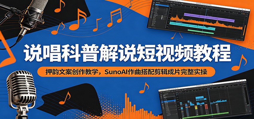 说唱科普解说短视频教程：押韵文案创作教学，SunoAI作曲搭配剪辑成片完整实操-软件百科