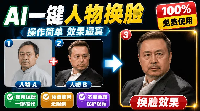 纯离线本地运行！AI一键人物lian部替换软件，支持图片换lian，效果逼真，最便捷换lian工具FaceSwap-软件百科