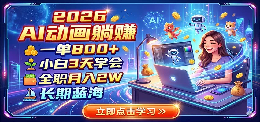 2026 AI动画躺赚：一单800+，小白3天学会，全职月入2W，长期蓝海-软件百科