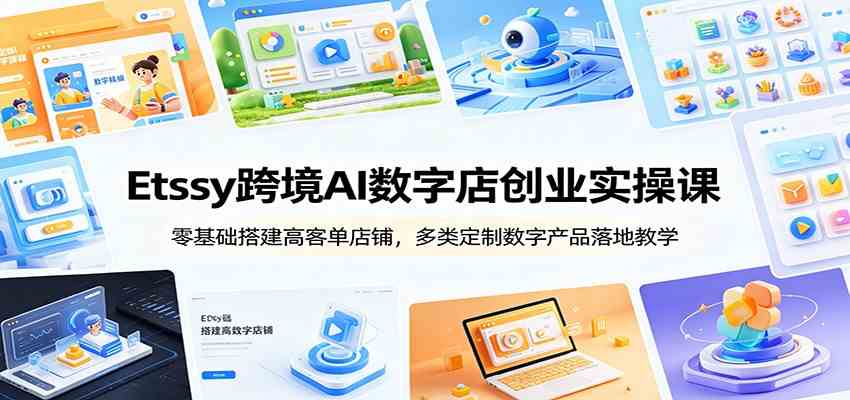 Etsy跨境AI数字店创业实操课：零基础搭建高客单店铺，多类定制数字产品落地教学-软件百科