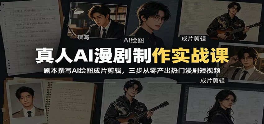 真人AI漫剧制作实战课：剧本撰写AI绘图成片剪辑，三步从零产出热门漫剧短视频-软件百科